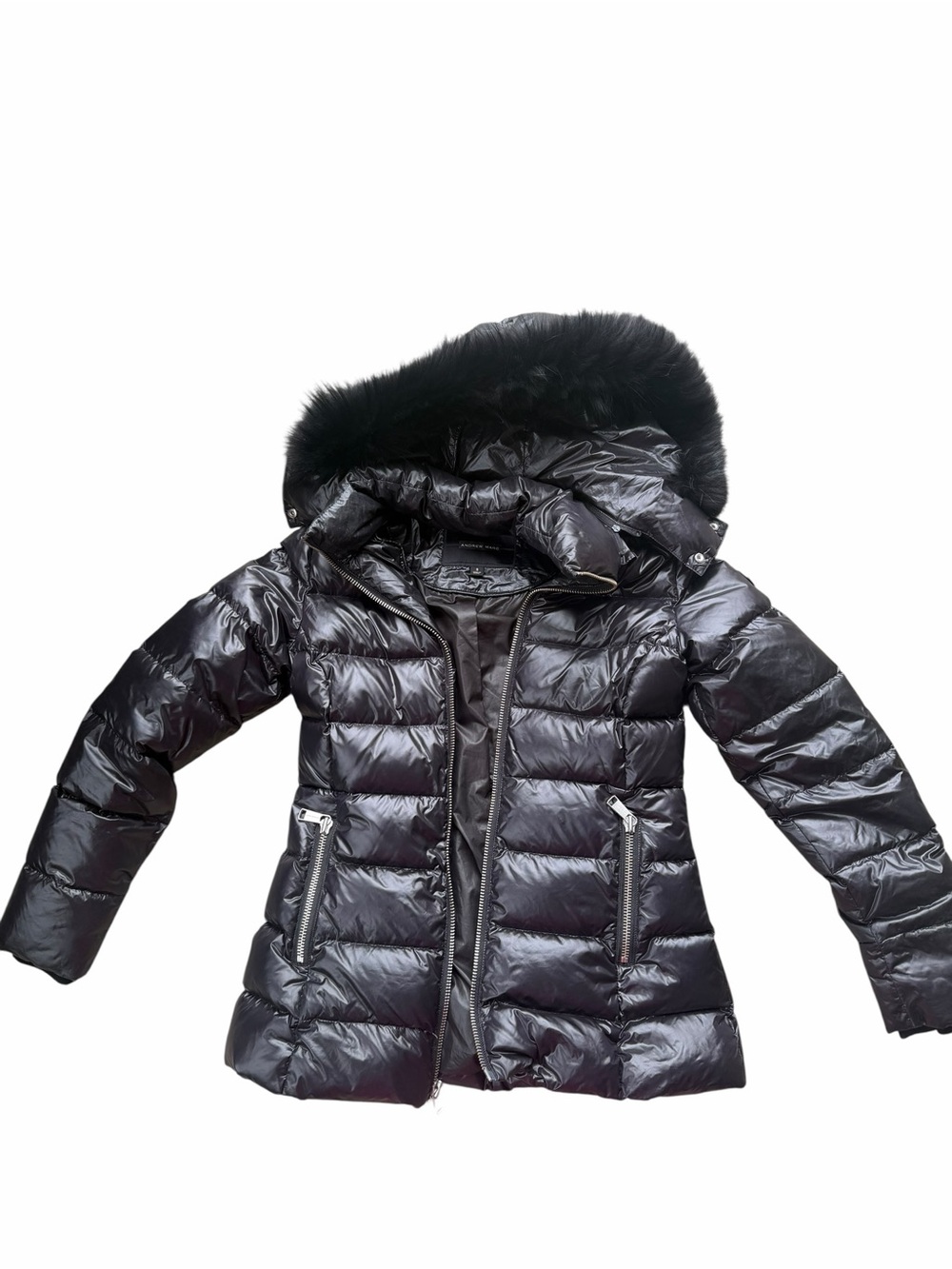 Saga Furs x Andrew Marc New York Superior Fox Fur Hood Black Down Puffer Coat